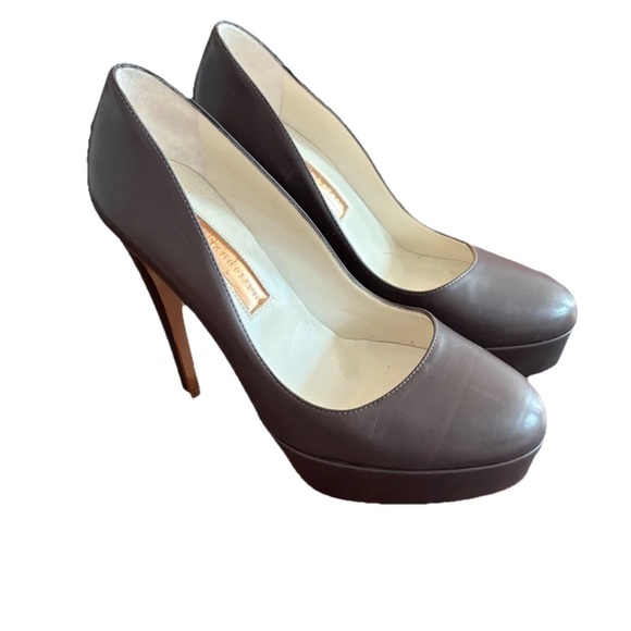 Rupert Sanderson Made in Italy Brown Leather Pump Heels Platform Size 6.5 EUR 37 - Picture 1 of 7